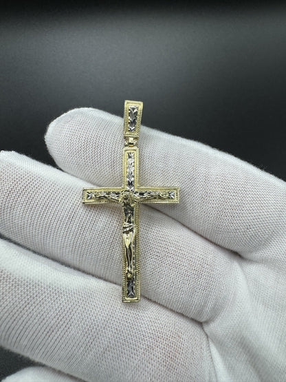 2” 10k Gold Two-Tone Square Cross/Crucifix 6mm Bail 4.6g