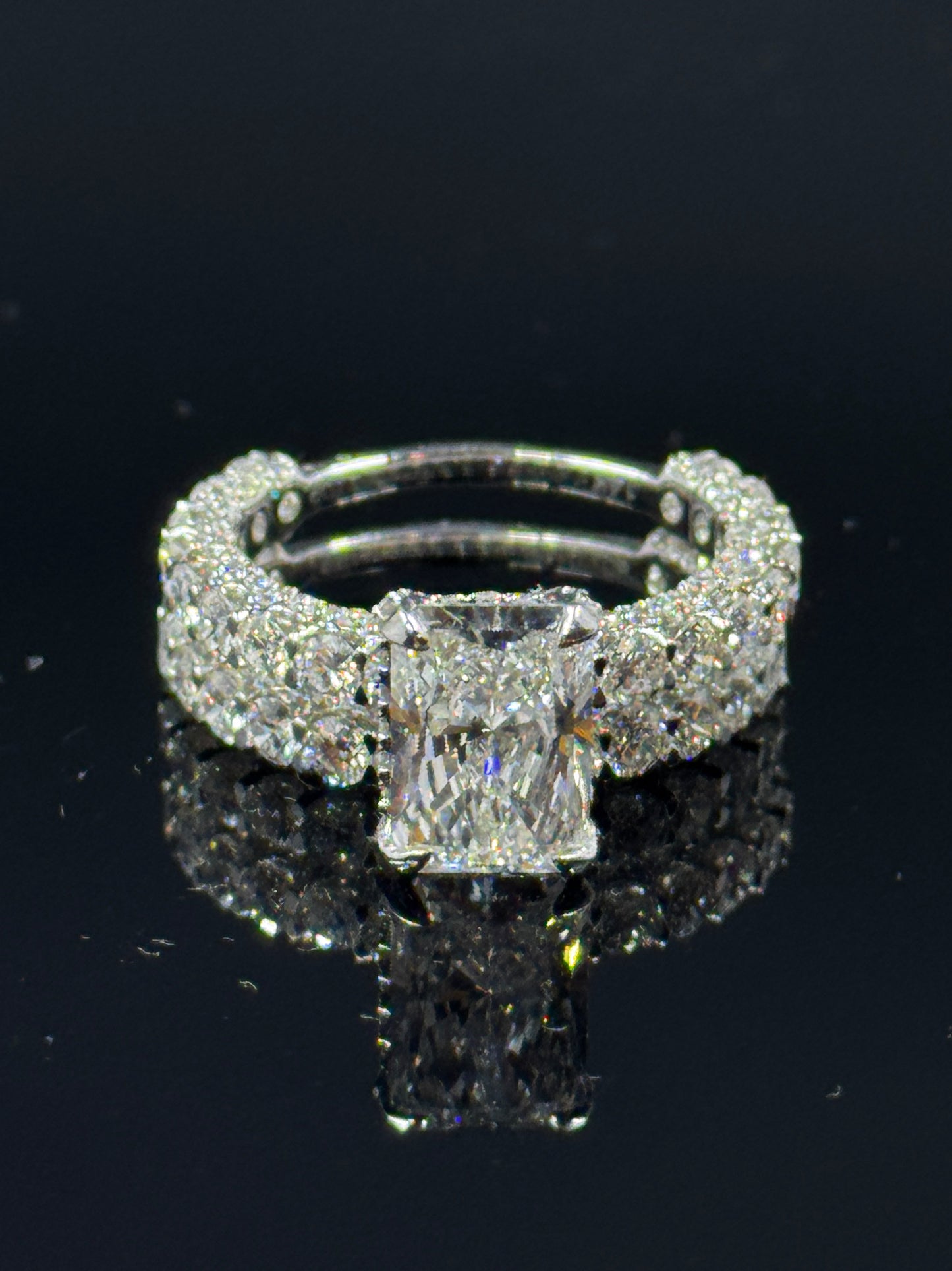 14k White Gold Radiant Diamond Bridal Set – 7.04ctw, Size 7