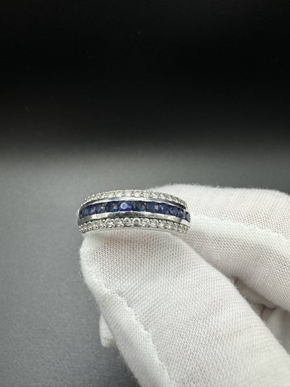Size 8 Silver 1/3ctw Natural Diamond & Natural Sapphire Ring 3.7g