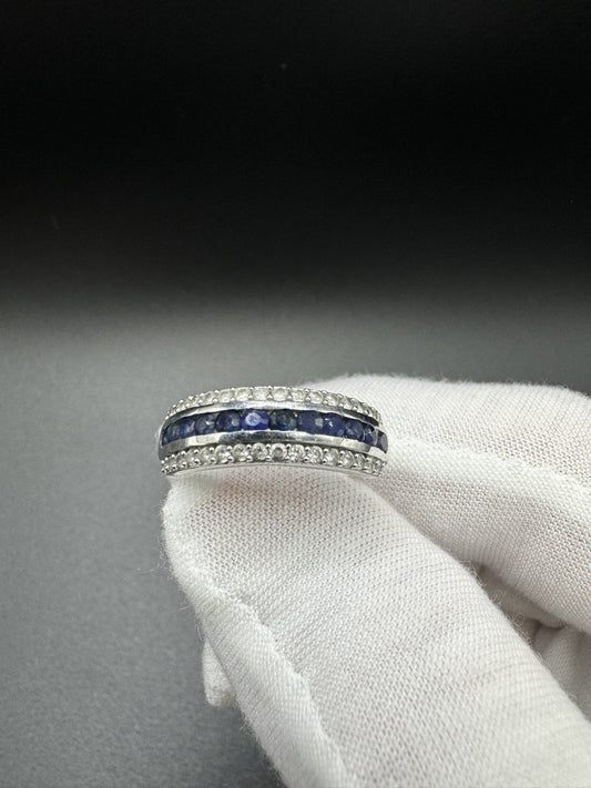 Size 8 Silver 1/3ctw Natural Diamond & Natural Sapphire Ring 3.7g