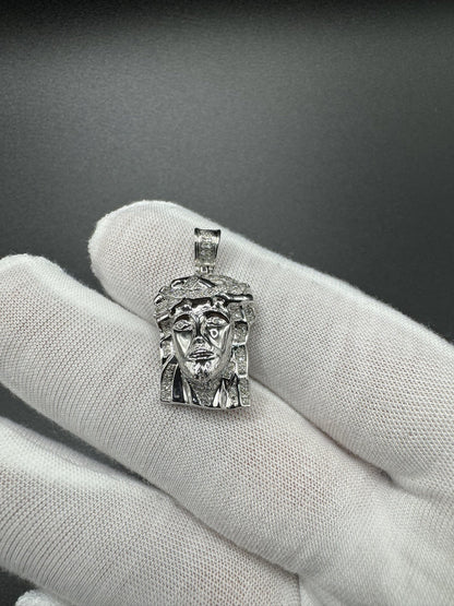 1” 10k White Gold 1/3ctw Natural Diamond Jesus Piece 3mm Bail 6.1g