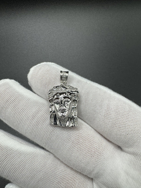 1” 10k White Gold 1/3ctw Natural Diamond Jesus Piece 3mm Bail 6.1g