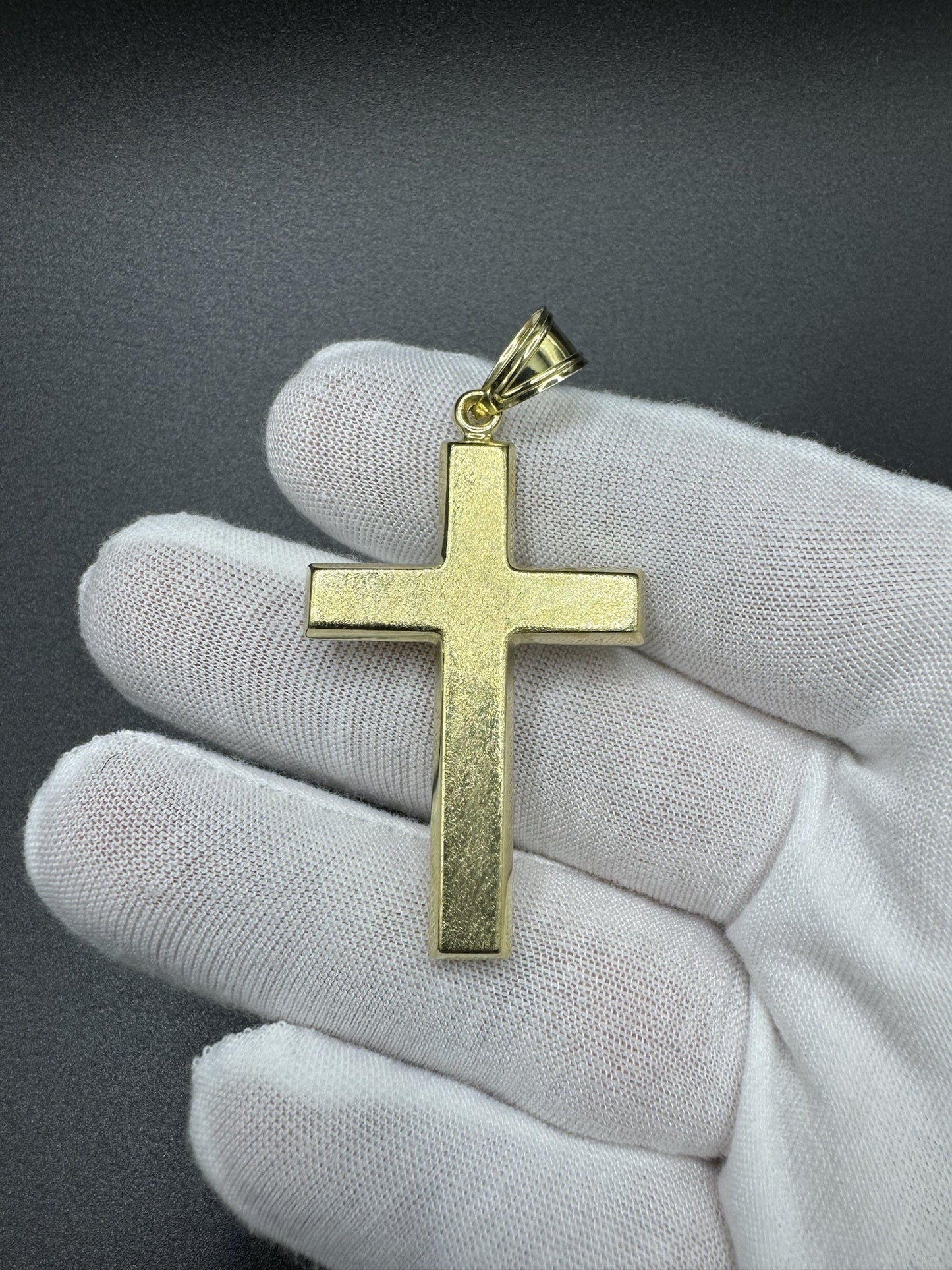 2.5” 14k Yellow Gold Square Cross with Brushed Finish 7.5mm Bail 3.6g