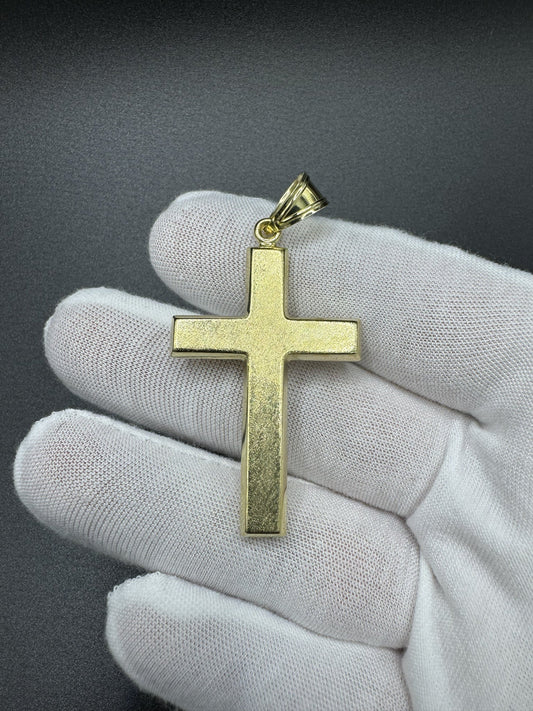 2.5” 14k Yellow Gold Square Cross with Brushed Finish 7.5mm Bail 3.6g