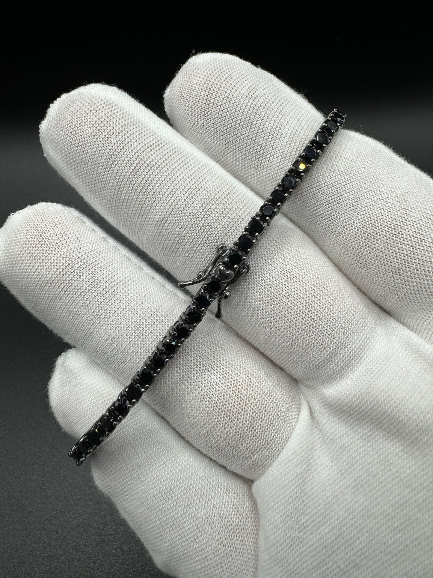 7.5” 3mm Silver Black Rhodium & Black Spinel Tennis Bracelet 11.5g