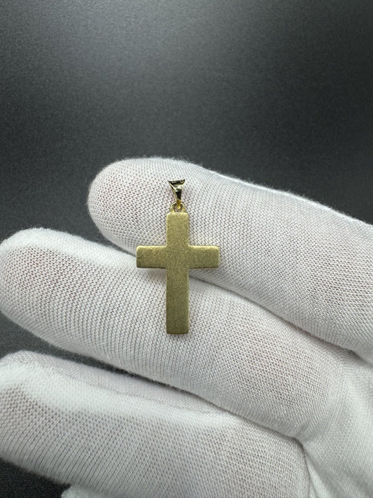 1” 14k Yellow Gold Square Cross Brushed Finish 3mm Bail 1.9g