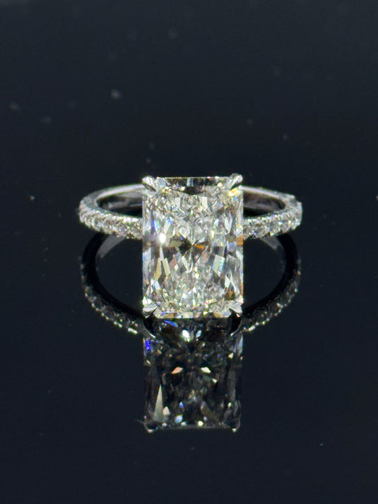 14k White Gold Radiant Diamond Engagement Ring – 5.08ct F VS1 Hidden Halo, Size 7