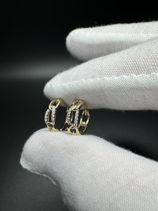 15mm 14k Yellow Gold 1/10ctw Diamond Cuban Link Huggies/Hoops 2.7g