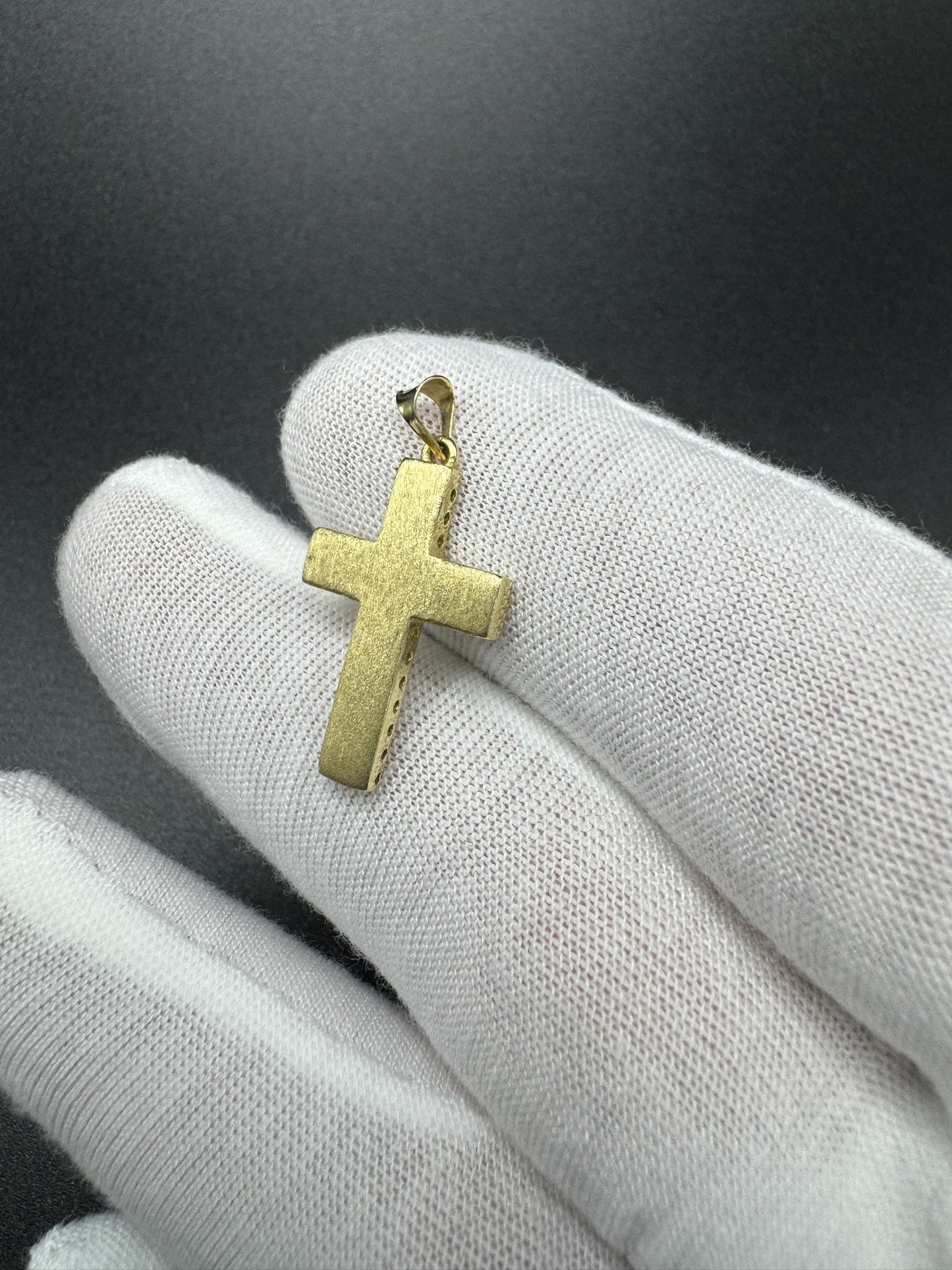 1” 14k Yellow Gold Square Cross Brushed Finish 3mm Bail 1.9g