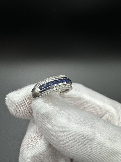 Size 8 Silver 1/3ctw Natural Diamond & Natural Sapphire Ring 3.7g