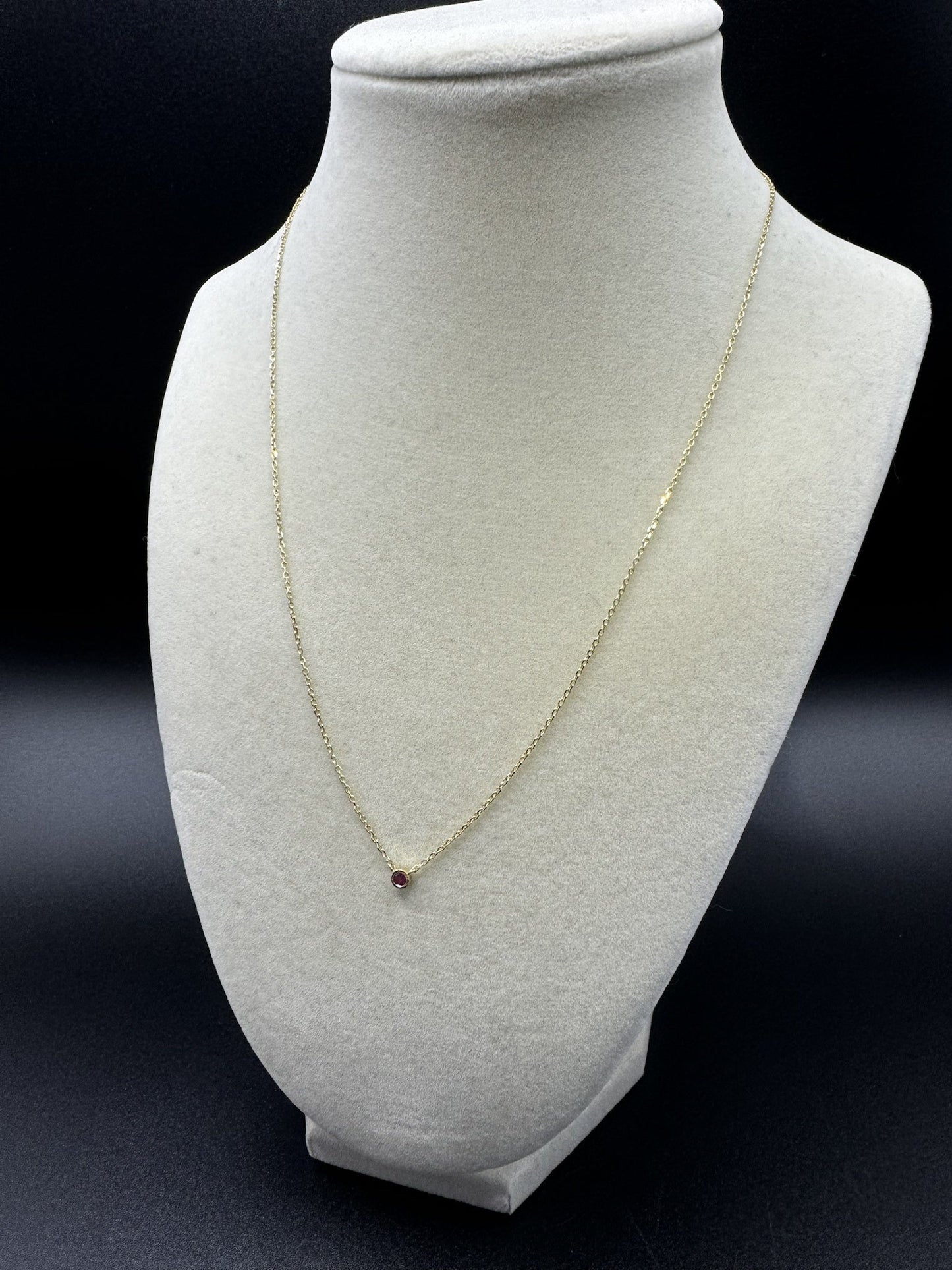 16-18” 10k Yellow Gold Chain & Natural Ruby Solitaire Pendant GSI Certified 1.55g