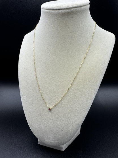 16-18” 10k Yellow Gold Chain & Natural Ruby Solitaire Pendant GSI Certified 1.55g