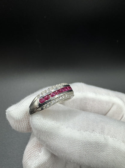 Size 9 Silver 1/3ctw Natural Diamond & Natural Ruby Ring 3.8g