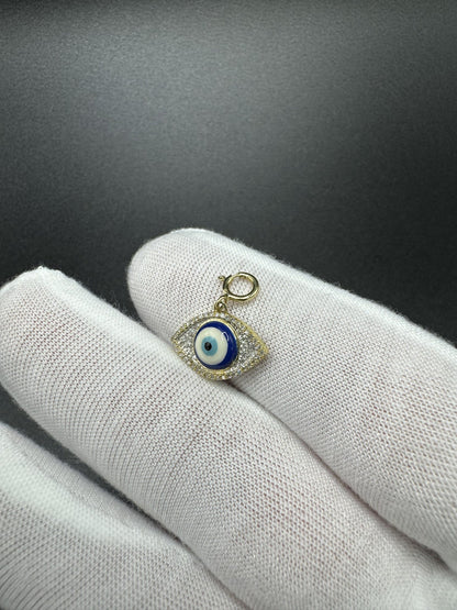3/4” 10k Yellow Gold Evil Eye Pendant 1/3ctw Natural Diamond 3mm Bail 1.23g