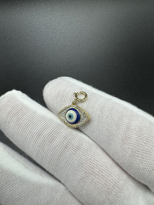 3/4” 10k Yellow Gold Evil Eye Pendant 1/3ctw Natural Diamond 3mm Bail 1.23g