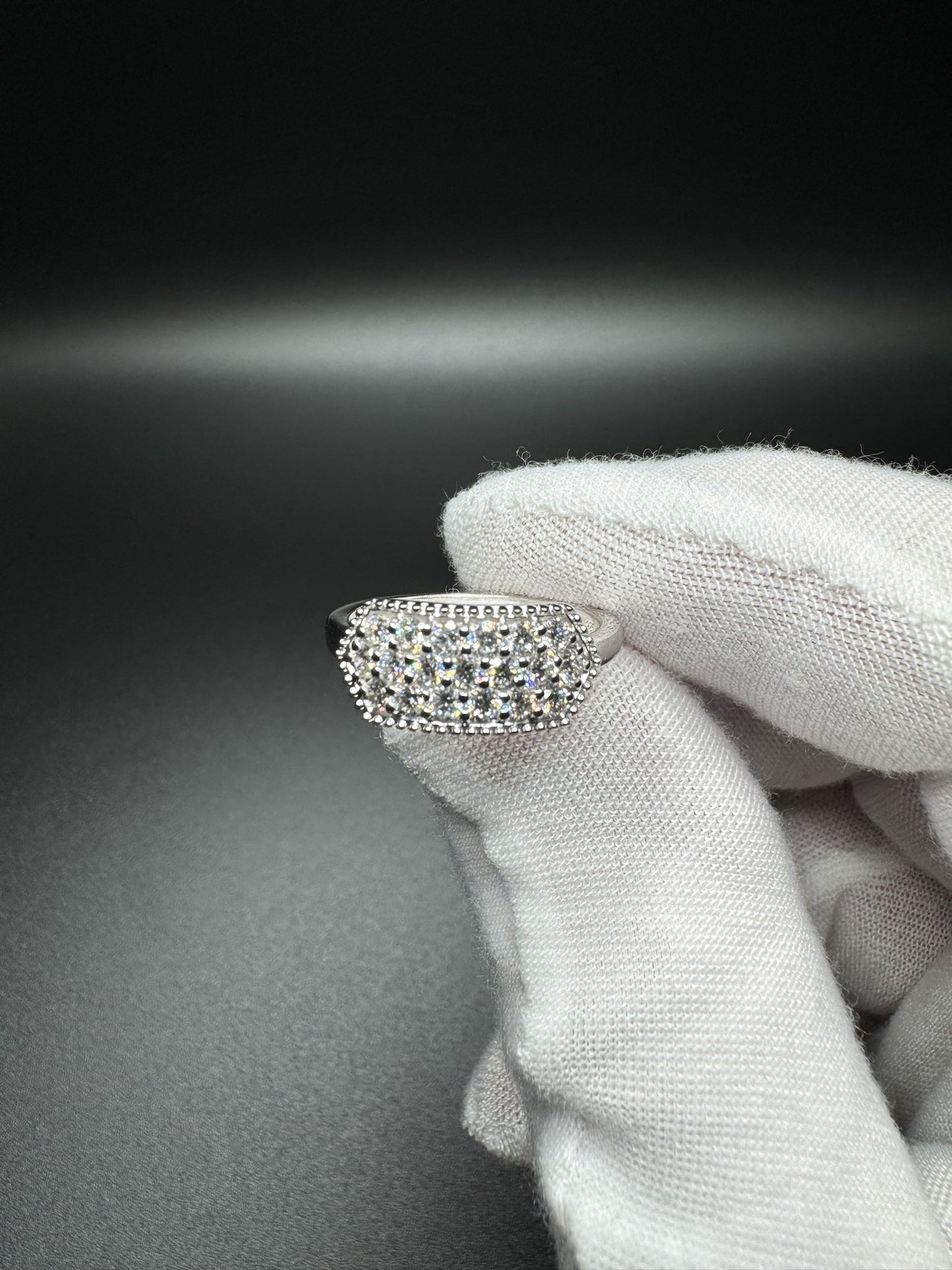 Size 7 Silver .8ctw Lab Diamond 3 Row Fashion Ring 3.2g