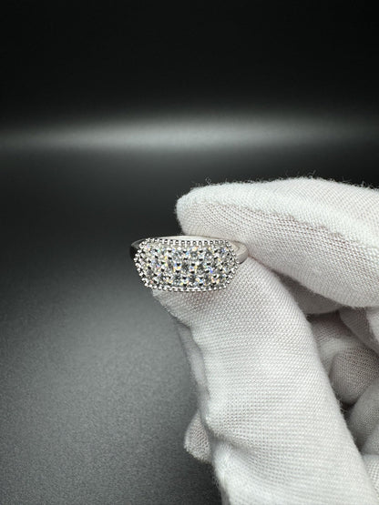 Size 7 Silver .8ctw Lab Diamond 3 Row Fashion Ring 3.2g