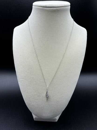 16-18” Silver Chain & 1” 1/8ctw Natural Diamond Lightning Bolt 2.2g