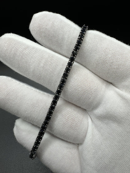 8” 3mm Silver Black Rhodium & Black Spinel Tennis Bracelet 12.0g