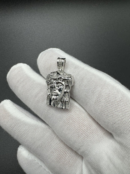 1” 10k White Gold 1/3ctw Natural Diamond Jesus Piece 3mm Bail 6.1g