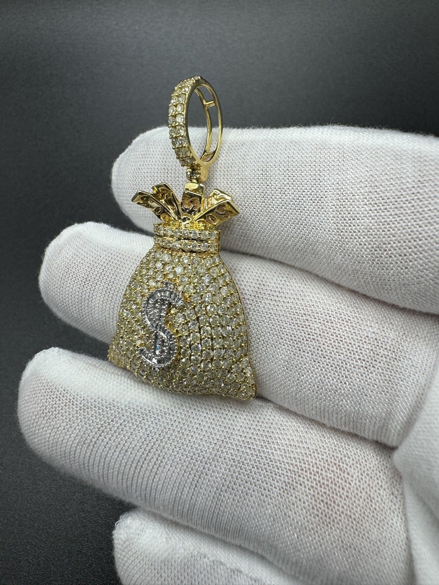 2” 10k Yellow Gold 2ctw Natural Diamond Money Bag Pendant 7.3mm Bail 9.0g