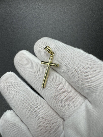 1.25” 14k Yellow Gold Thin Round Cross 4.7mm Bail 1g
