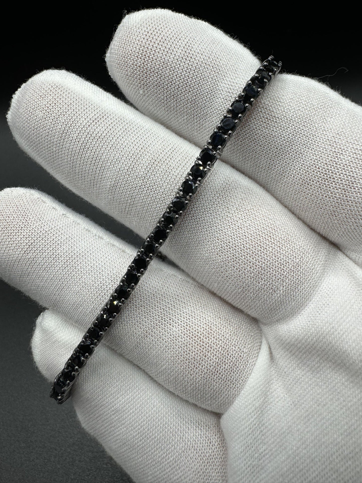 7.5” 3mm Silver Black Rhodium & Black Spinel Tennis Bracelet 11.5g