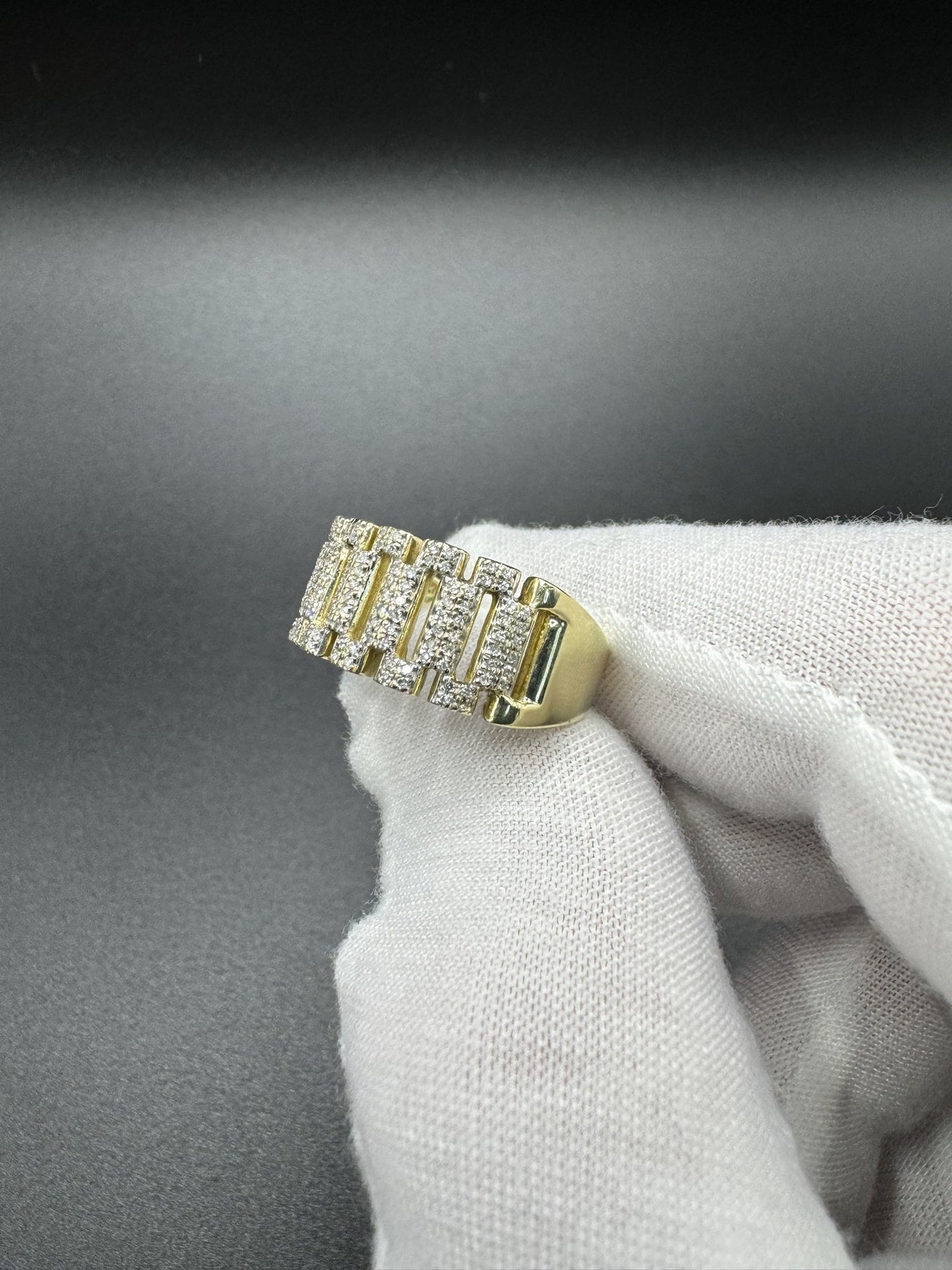 Size 10 10k Yellow Gold Rollie Link Ring est 3/4ctw Natural Diamond 6.22g