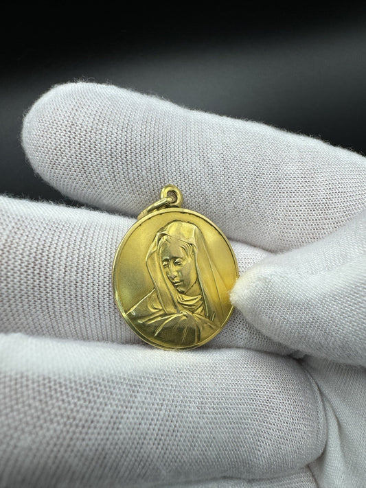 1” 18k Yellow Gold Mary Pendant 3.3mm Bail 6.6g