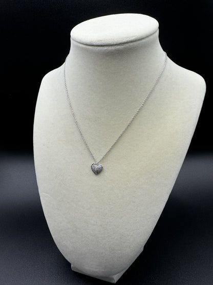 15-18” Silver Chain & 10mm 1/4ctw Natural Diamond Heart Pendant 3.4g