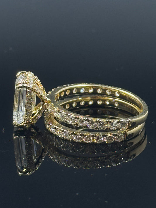 14k Yellow Gold Emerald Diamond Bridal Set – 3.90ctw, Size 7