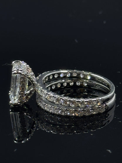 14k White Gold Emerald Diamond Bridal Set – 4.04ctw, Size 7