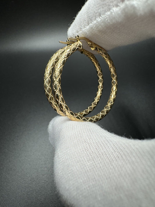 35mm 14k Yellow Gold Fancy Print Hoops 3.2g