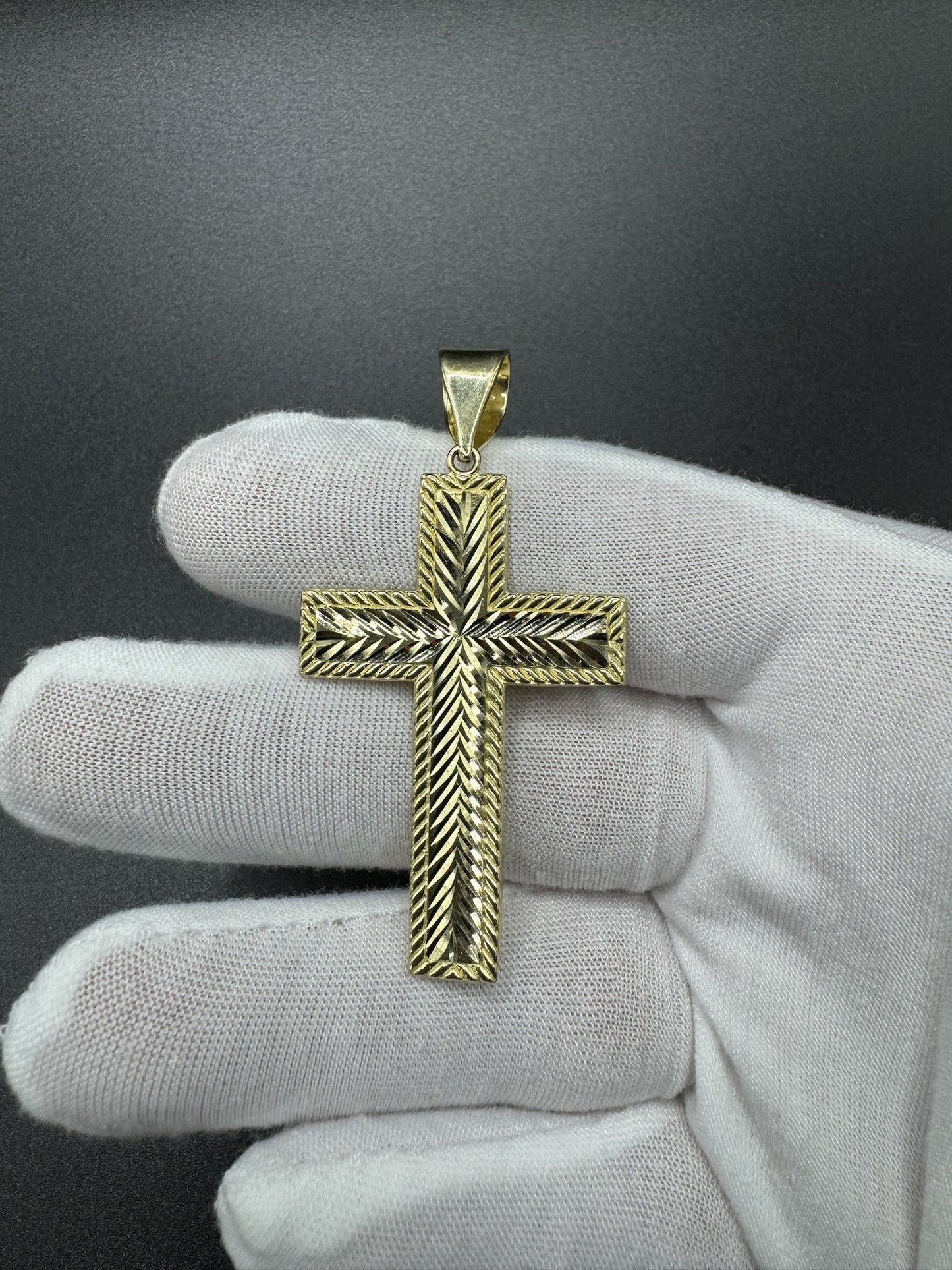 2.5” 14k Yellow Gold Diamond Cut Square Cross 7mm Bail 7.05g