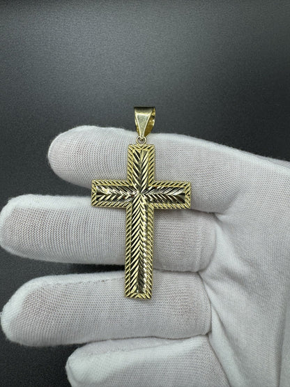 2.5” 14k Yellow Gold Diamond Cut Square Cross 7mm Bail 7.05g