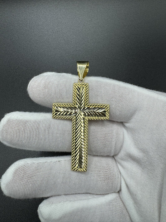 2.5” 14k Yellow Gold Diamond Cut Square Cross 7mm Bail 7.05g