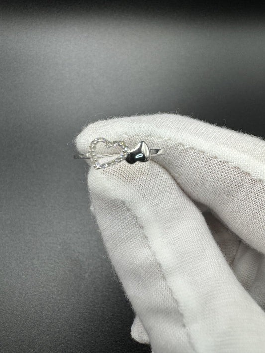 Size 7 10k White Gold Big & Little Heart Ring with Natural Diamonds .9g