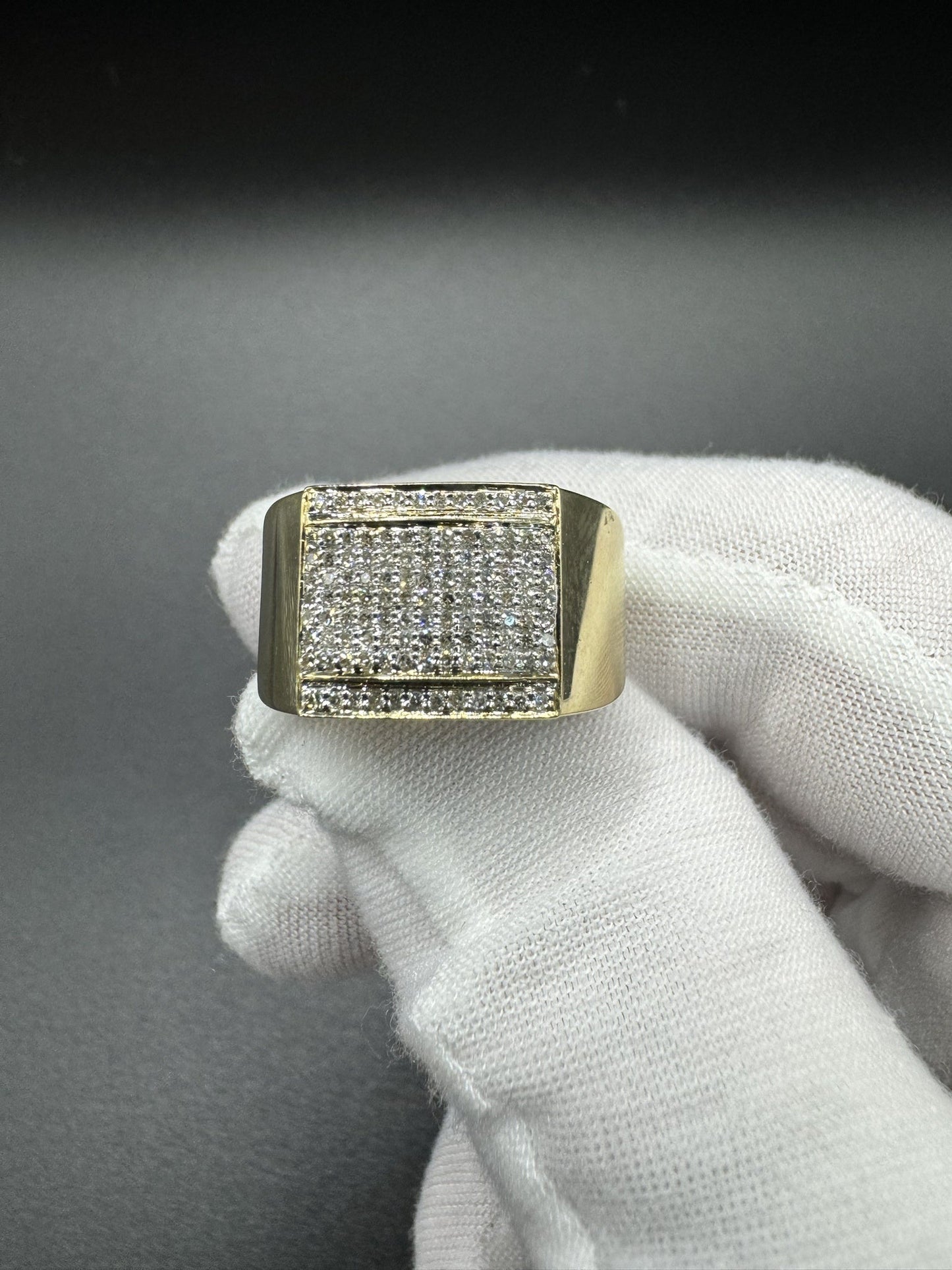 Size 10 10k Yellow Gold 12mm Square Top est 1/2ctw Natural Diamond Ring 6.2g