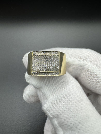 Size 10 10k Yellow Gold 12mm Square Top est 1/2ctw Natural Diamond Ring 6.2g