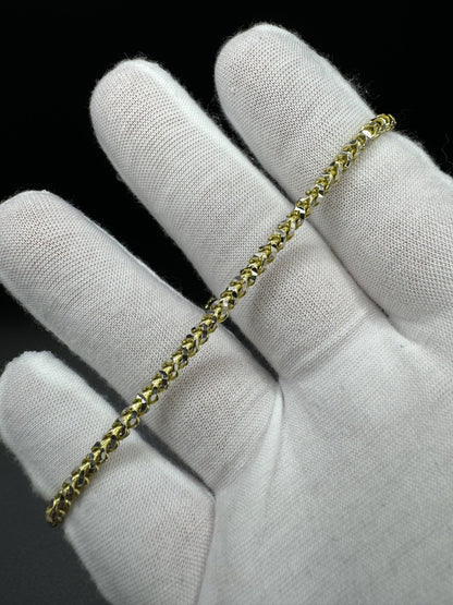 8.5” 10k Yellow Gold Prism Cut Franco Bracelet 3mm 10.7g