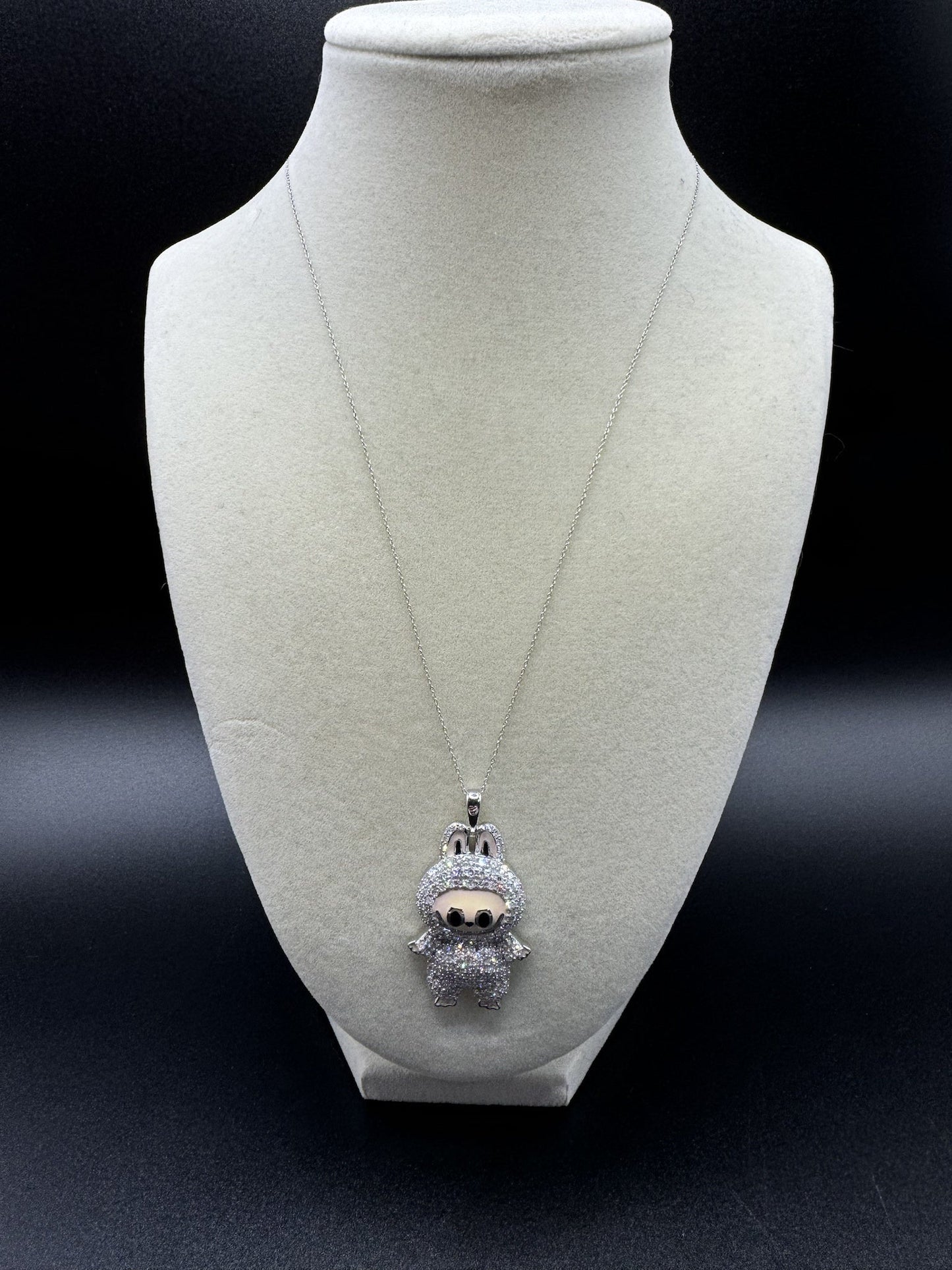 18” Chain & 2.5” Silver Peach Monster 2.5ctw VS/VVS Lab Diamond Pendant 3mm Bail 8.6g