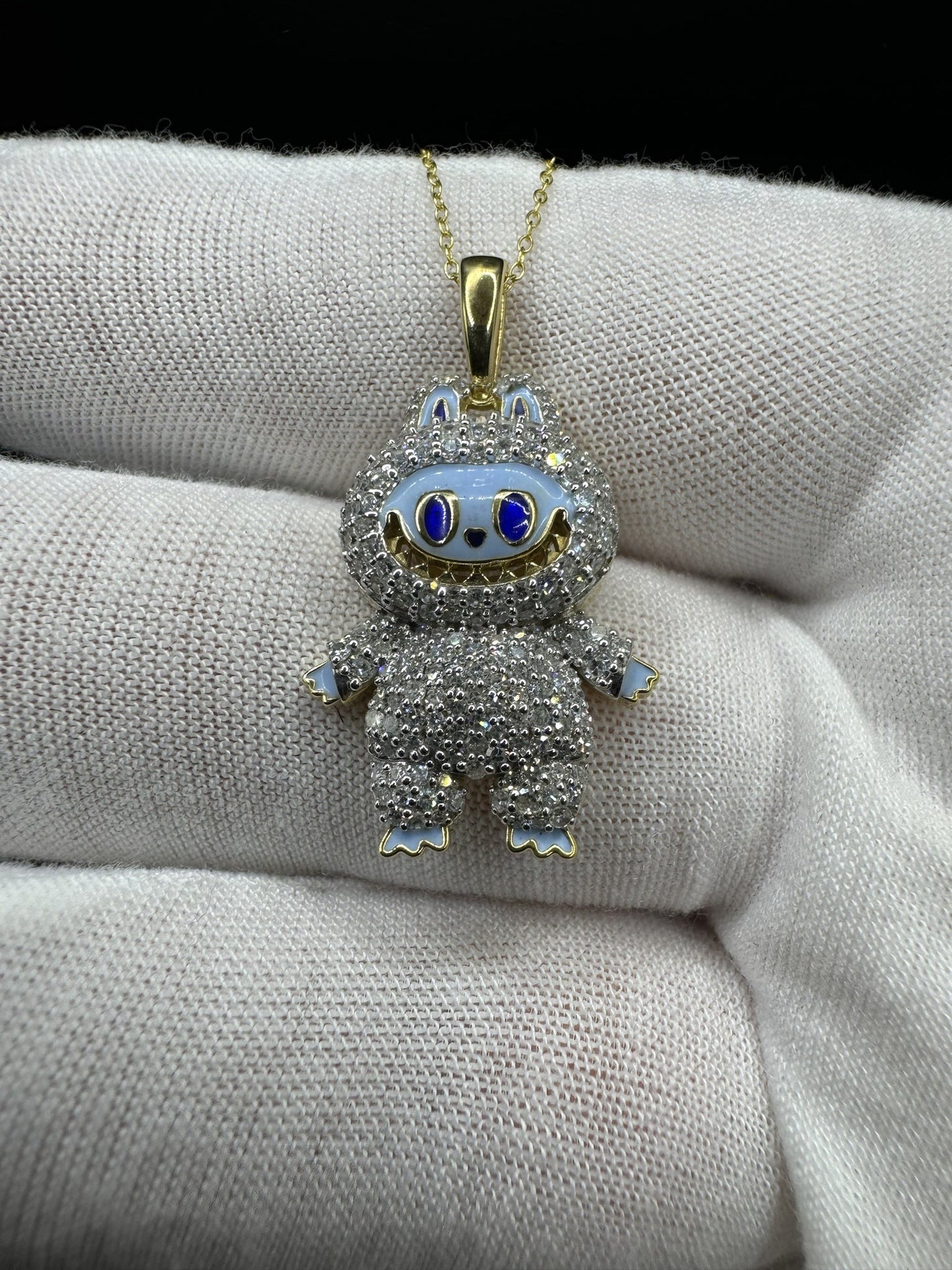 18” Chain & 1.5” Gold over Silver Blue Monster 1ctw VS/VVS Lab Diamond Pendant 2.2mm Bail 5.5g