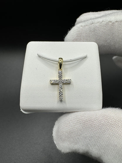 3/4” 10k Yellow Gold Cross 1/4ctw Natural Diamonds 2.5mm Bail .5g