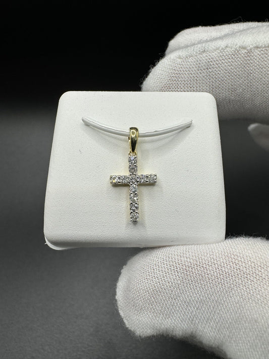 3/4” 10k Yellow Gold Cross 1/4ctw Natural Diamonds 2.5mm Bail .5g