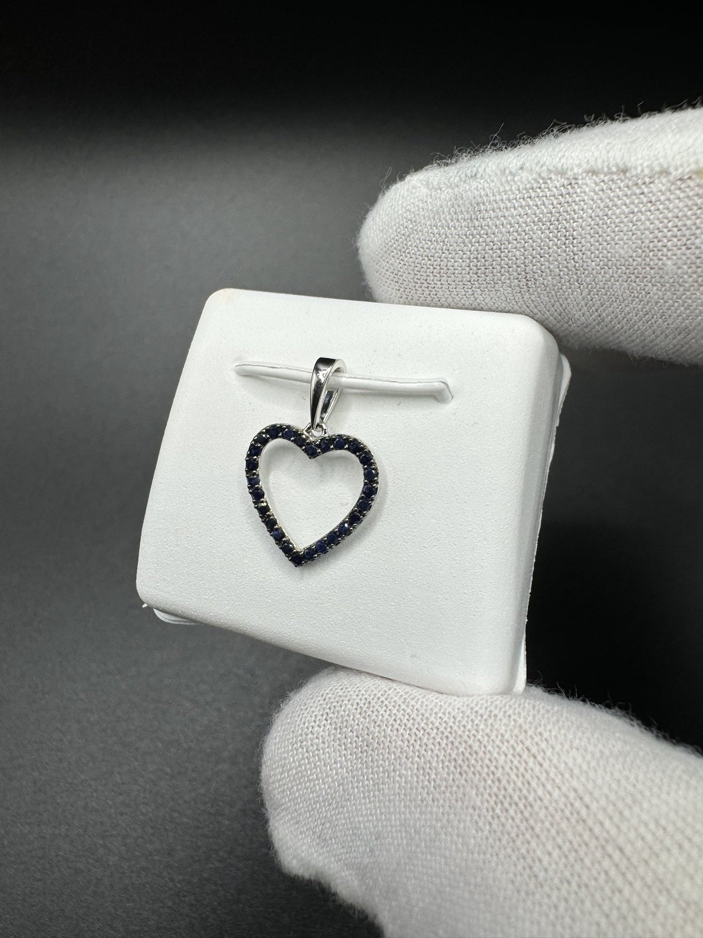 3/4” 14k White Gold Heart Pendant Covered in Natural Black Diamonds 3mm Bail .7g