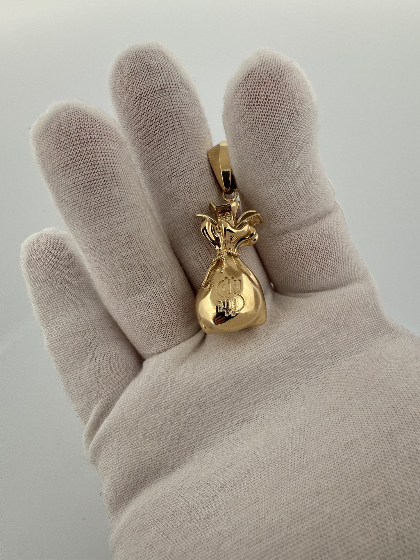 2” 14k Yellow Gold Money Bag Pendant 7mm Bail 12.81g