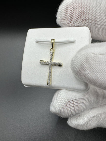 1” 10k Yellow Gold Cross 1/8ctw Natural Diamonds 2.2mm Bail .7g