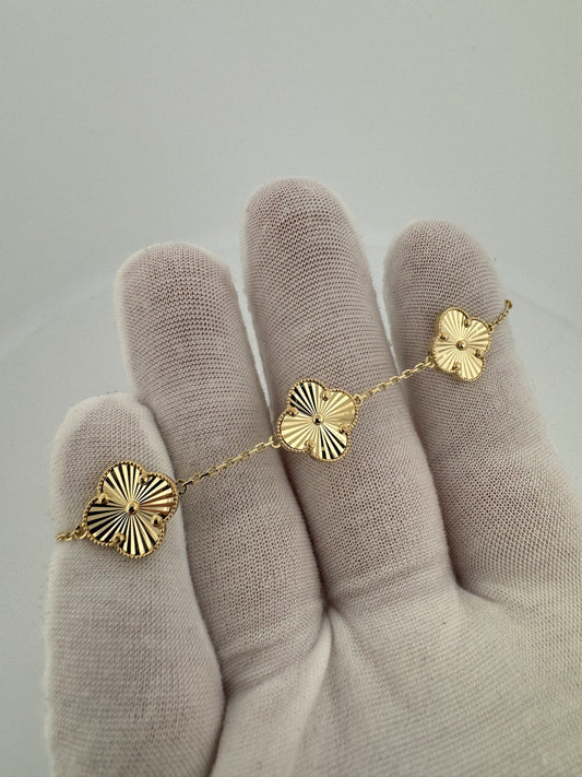 7”-8” Adjustable 14k Yellow Gold on Gold 5 Motif Clover Bracelet 13mm 7.61g