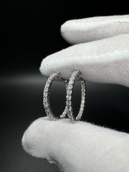 25mm 14k White Gold 2ctw Lab Diamond Inside Out Hoops 5.5g