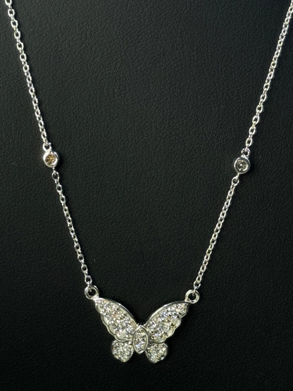 Sterling Silver 1.00ctw Lab-Grown Diamond Butterfly Station Necklace – 18"